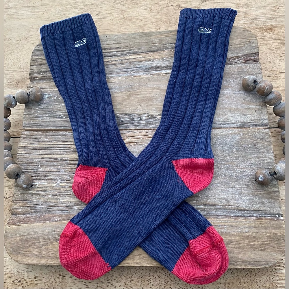 Vineyard‎ Vines Adult OS Navy/Red Cotton Ribbed Boot Sock